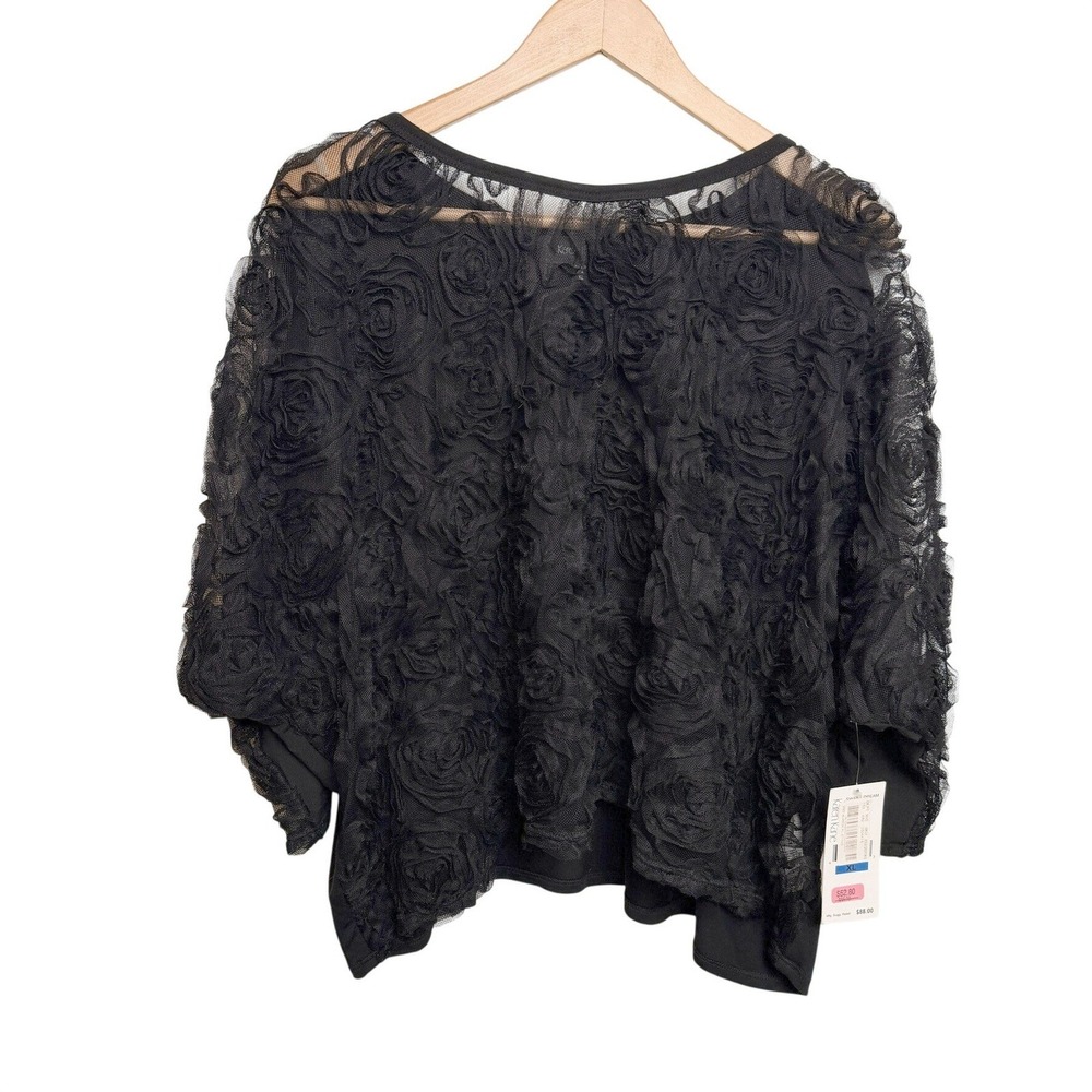 Karen Kane Sheer Dolman Top XL Black Rosette Mesh Batwing Sleeve Dark Academia